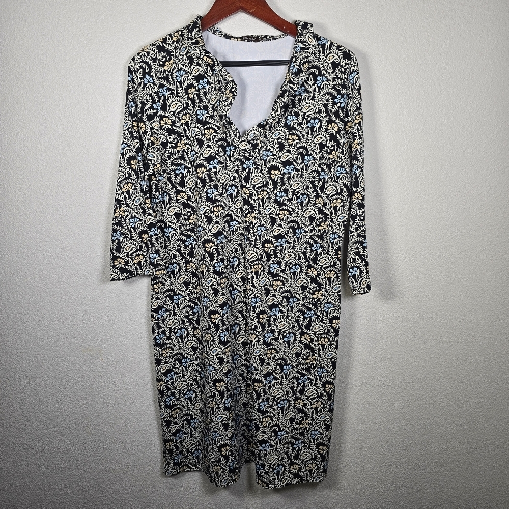 J. McLaughlin Black Cream and Light Blue Floral Midi Dress